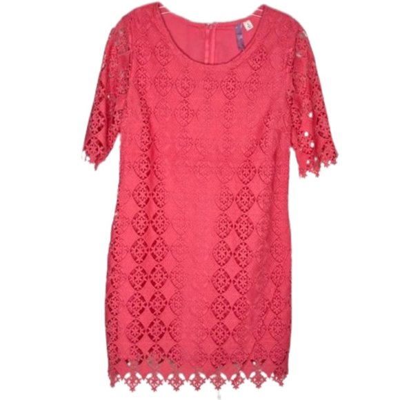 Francesca's Alya Short Sleeved Lace Dress - Coral Pink - L - Picture 1 of 10